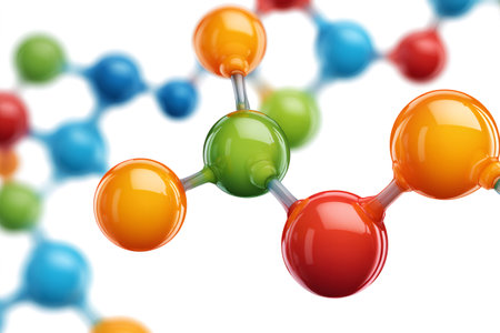 Vibrant molecular structure symbolizing scientific advancements in chemistry, biology, and medicineの素材