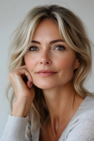 Mature woman posing with confident expression indoorsの素材
