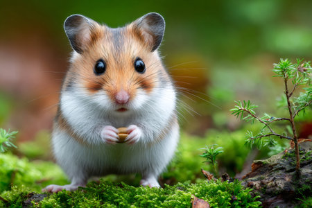 Common hamster enjoying a seed in its natural habitatの素材