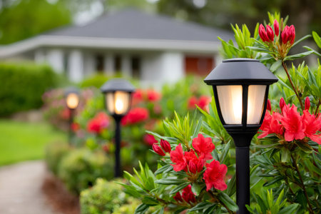 Solar powered garden lights add a touch of elegance and security to a home's landscape, enhancing its curb appealの素材