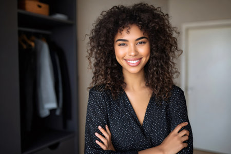 Portrait of a confident young fashion designer smiling with crossed arms in her studioの素材