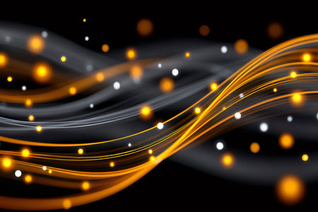 Abstract background with glowing golden and silver lines creating a dynamic and energetic compositionの素材
