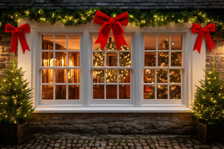 Festive decorations illuminate a cozy home, creating a warm and inviting Christmas atmosphereの素材