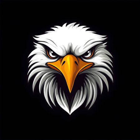 Close up illustration of a majestic bald eagle staring intensely, conveying power and freedom against a dark backgroundの素材