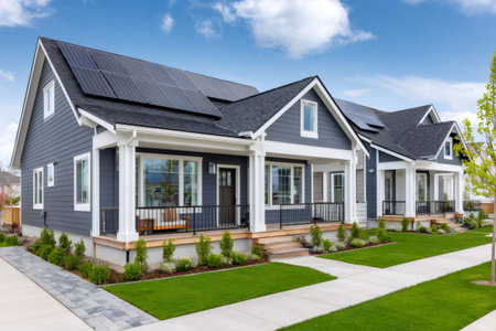 Residential neighborhood development with focus on solar panels and green energyの素材