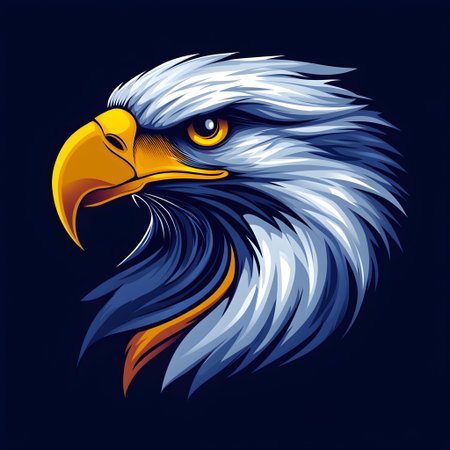 Close up illustration of an eagle head, conveying strength, freedom, and pride, ideal for logos or patriotic designsの素材