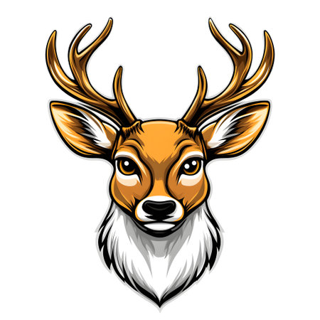 Striking vector illustration of a deer head, featuring prominent antlers and detailed fur, perfect for logos, branding, and wildlife themed designsの素材