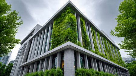 Urban building featuring lush vertical greenery for eco-friendly designの素材