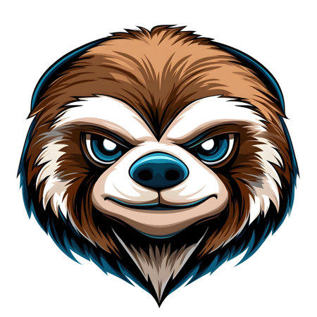 Mascot logo of a sloth head with blue eyes, looking determined, ideal for sports teams or brandsの素材