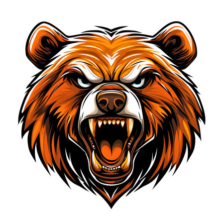 Illustration of a brown bear head roaring, showing teeth, perfect for sports logos and team mascotsの素材