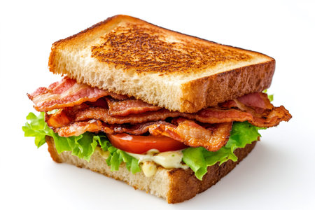 Toasted bread, crispy bacon, fresh lettuce, juicy tomato, and creamy mayonnaise combine to create a tempting blt sandwichの素材