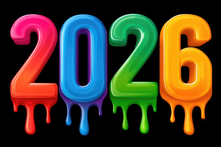 Colorful 2026 numbers with dripping paint celebrate the upcoming new yearの素材