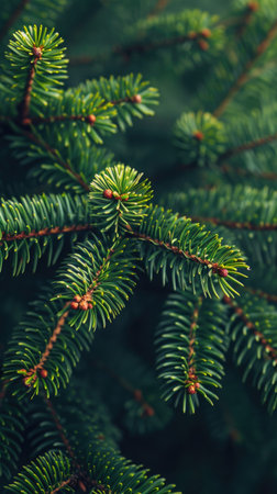 Blue spruce tree branches creating a beautiful and natural Christmas tree textureの素材