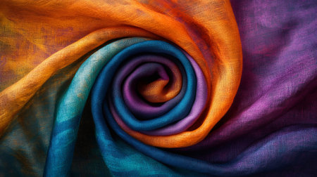 Colorful fabric swirling in a mesmerizing patternの素材