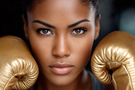 Woman focusing on her goal, strength and fitness for competitionの素材