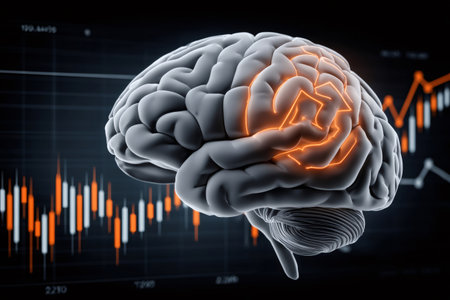 Human brain showing activity while processing financial data represented by charts and graphsの素材