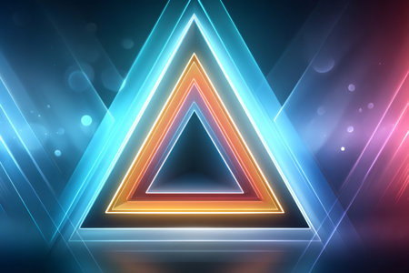 Illuminated abstract triangles creating a vibrant geometric background with glowing linesの素材