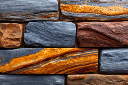 Varied textured rock wall displaying stone surfaces and patternsの素材