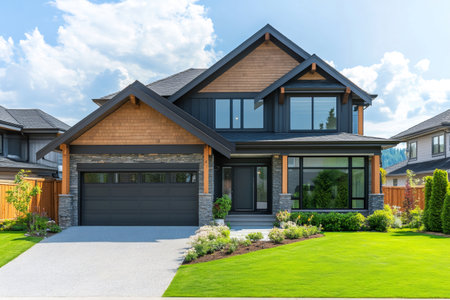 Contemporary two story home with a spacious yard and elegant designの素材