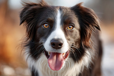 Happy border collie dog looking at camera with tongue outの素材