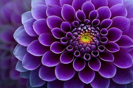 Purple dahlia flower close up revealing intricate petal details and vibrant colorsの素材
