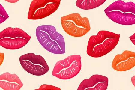 Brightly colored kissing lips forming a repetitive love and romance themed background designの素材