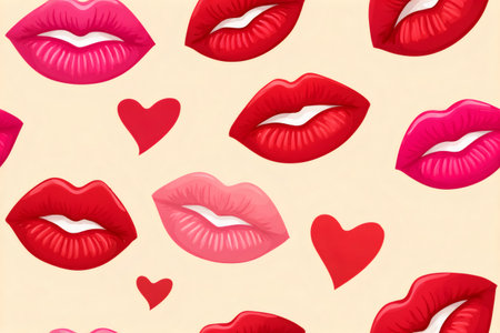 Lips and hearts creating a seamless pattern, symbolizing love and romanceの素材