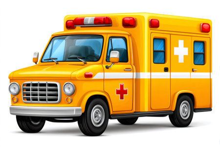 Yellow cartoon ambulance providing emergency medical service illustrationの素材