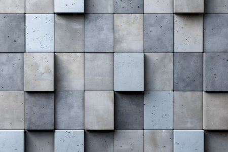 Concrete blocks forming a textured wall background with shifting shadows and rough surfacesの素材