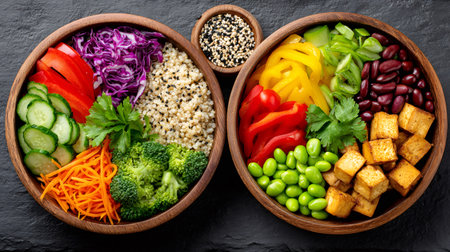 Two nutritious buddha bowls offering a healthy plant-based mealの素材
