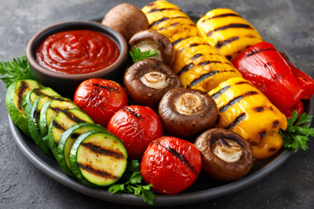 Assortment of healthy grilled vegetables creating a vibrant and nutritious diet mealの素材