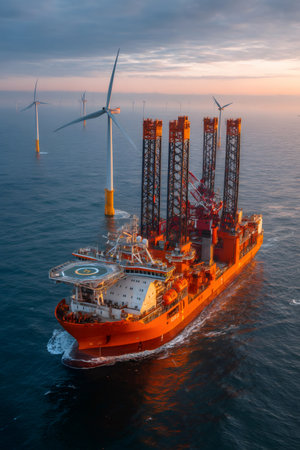 Special purpose vessel installing wind turbines in an offshore wind farmの素材