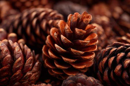 Pinecones lying together creating a natural seasonal backgroundの素材