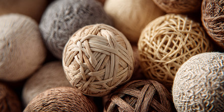 Fiber balls showing earthy textures, colors, and craftsmanshipの素材