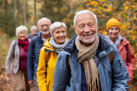 Seniors enjoying outdoor activities with friends during retirement lifestyleの素材