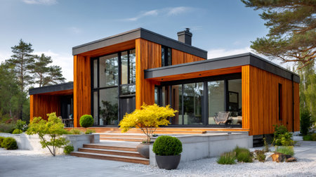 Contemporary residence having luxury design with natural materials and landscapingの素材