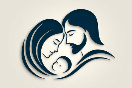 Holy family silhouette representing care, devotion, and new lifeの素材