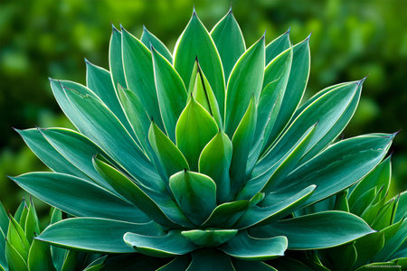 Agave plant showcasing vibrant green leaves with a symmetrical rosette formationの素材