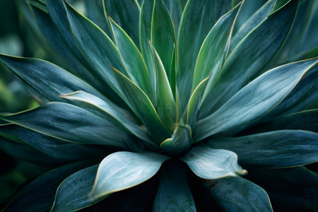 Agave plant with long, pointed leaves in natural light creating an abstract patternの素材
