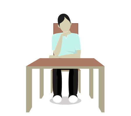 Man and table rest on his handのイラスト素材