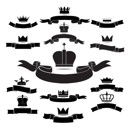 king and queen crown silhouette icon set isolated on white background graphic のイラスト素材