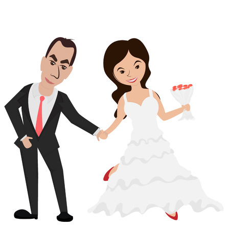 wedding card with cartoon groom and brideのイラスト素材
