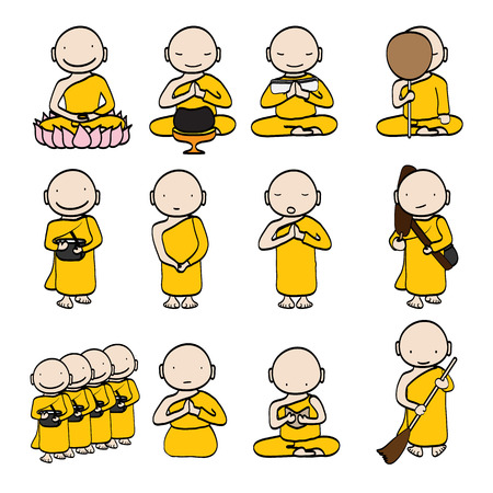 illustration of Cute young monk cartoonのイラスト素材
