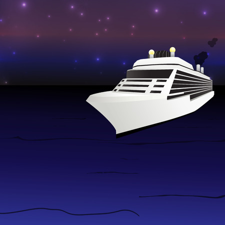 Ocean Liner Cruise Ship Boat at nightのイラスト素材