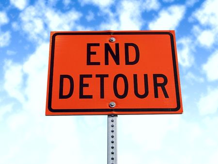 End detour traffic sign.の写真素材