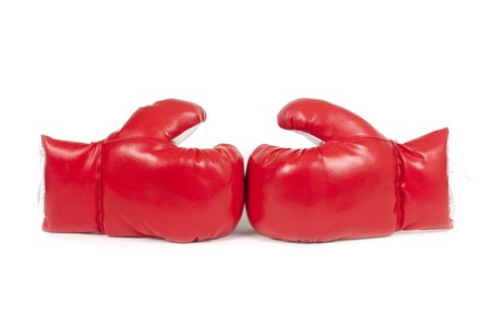 Red boxing leather gloves isolated on white.の写真素材