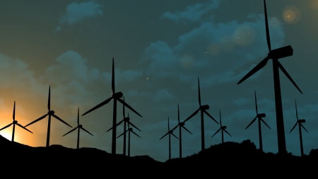 Windmills in motionの写真素材