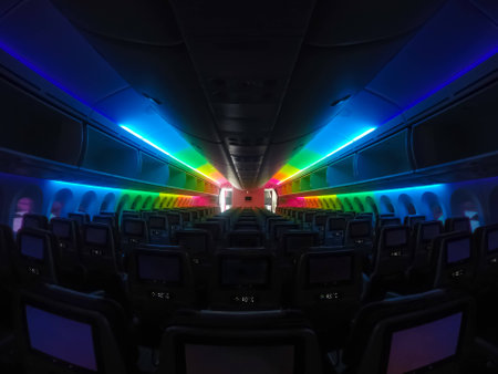 Aircraft cabin rainbow lighitng, taken by gopro cameraの写真素材