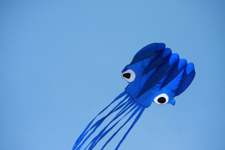 Kite with  cuttle  s shape flying in the air against blue skyのeditorial素材