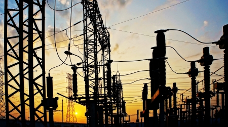  Transformer station in colorful sunriseのeditorial素材